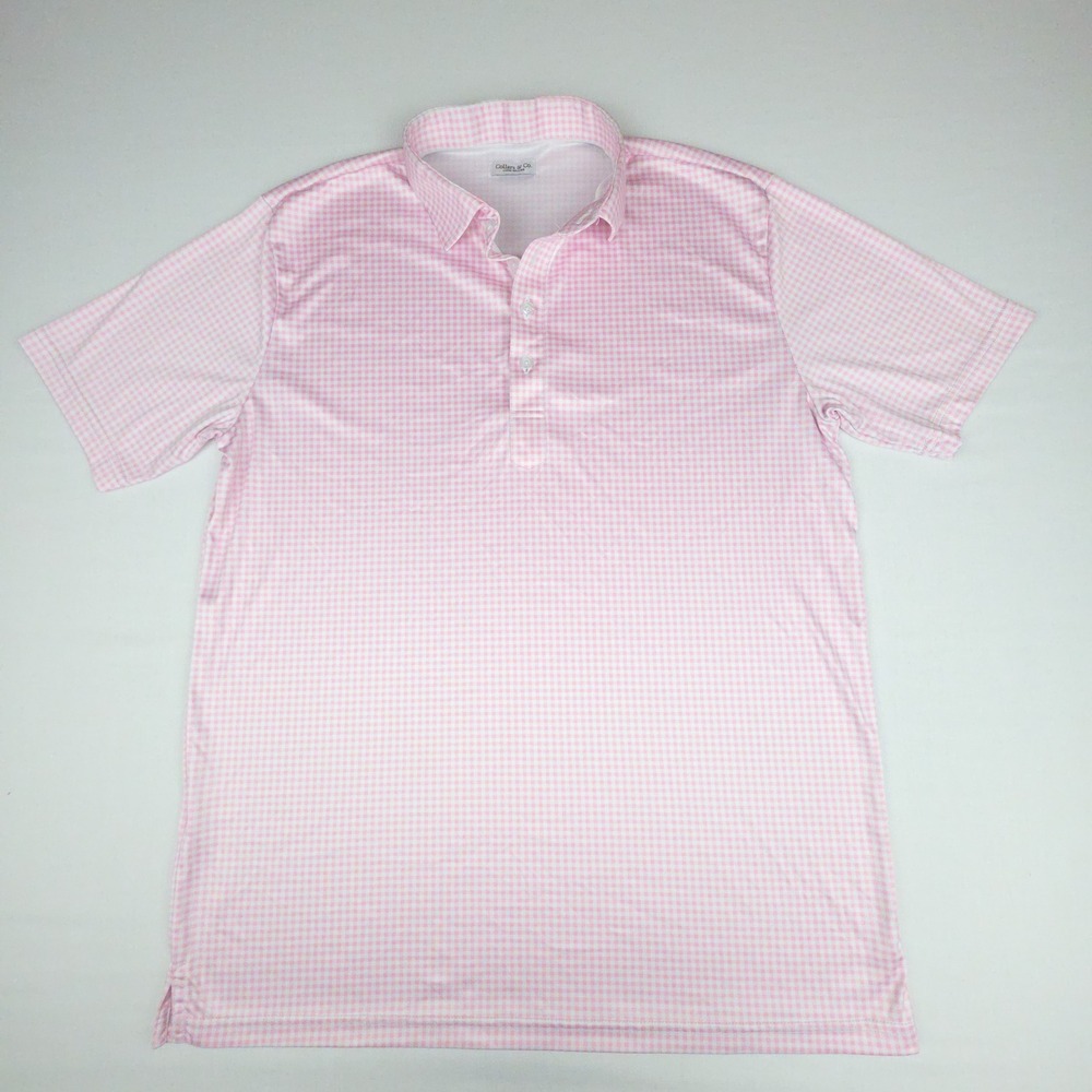 Collars & Co Dress Collar Polo Mens Large Relaxed Pink Gingham Check Polyester